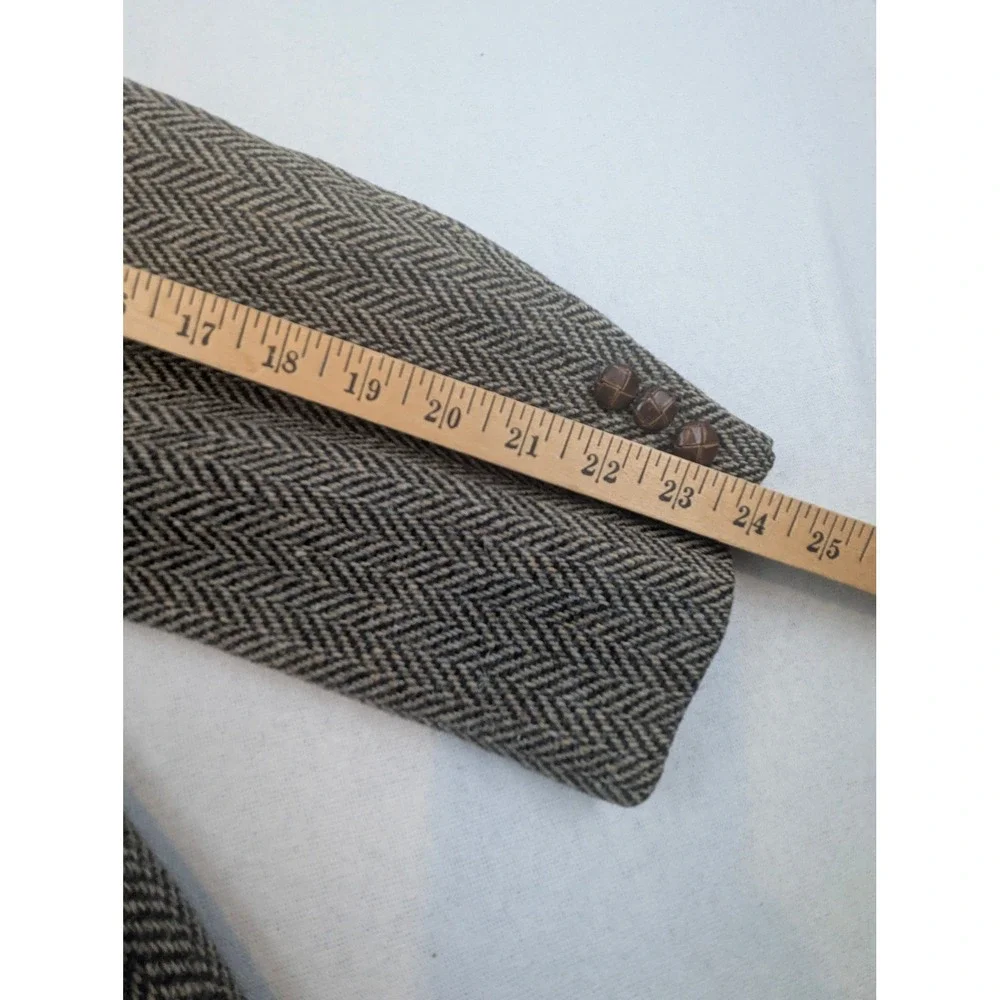 Corbin Ltd Tweed Wool Men Herringbone Sport Coat Blazer Gray Brown USA Lrg Vtg